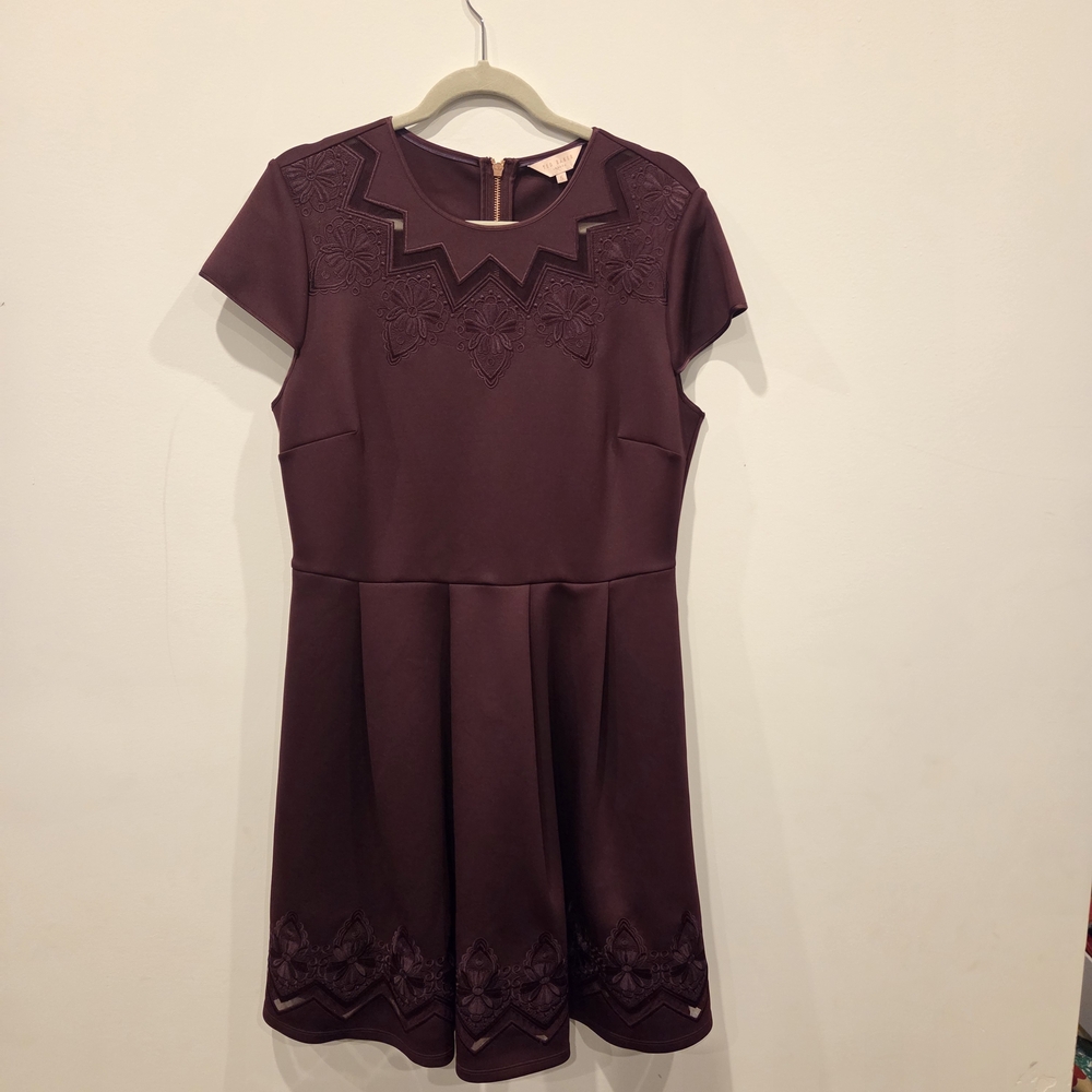 Ted Baker Plum Embroidered Fit-and-Flare Dress